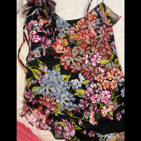 Josie Natori silk asymmetric floral top - Picture 5 of 5